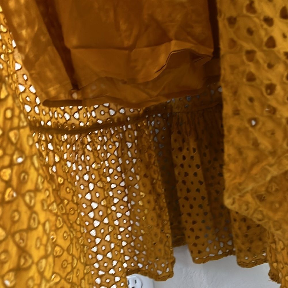 ANTHROPOLOGIE x FRYE Nuri Eyelet Dress Sleeveless Faux Wrap Mustard, Size S - Picture 7 of 11